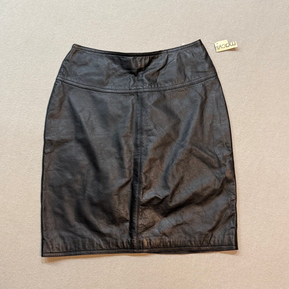 Vintage 90s NWT Black Leather Edgy Soft Goth Pencil Skirt‎ Women Junior Size 7